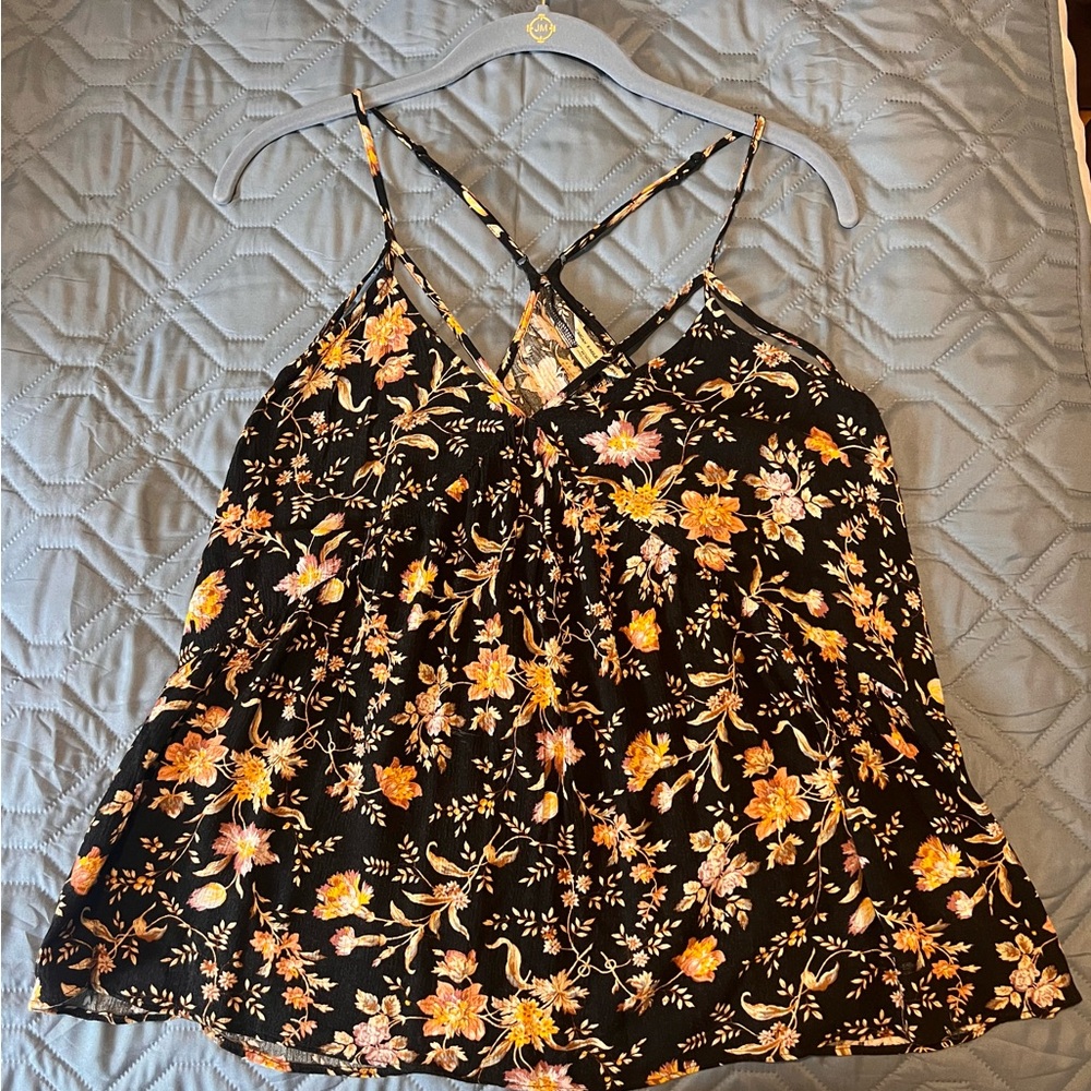 American Eagle Outfitters Black and Orange Smocked Camisole